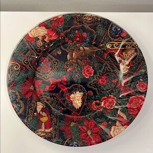 Festive Floral and Santa Decorative Plate
